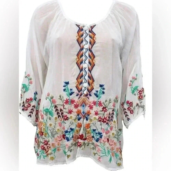 Johnny Was Sarah Blouse Embroidered Boho C 16319-2 - Picture 1 of 6